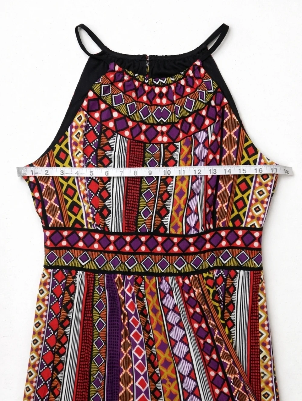 Maggy London Boho Geometric Print Maxi Dress Size 12 Resort Vacation Cruise